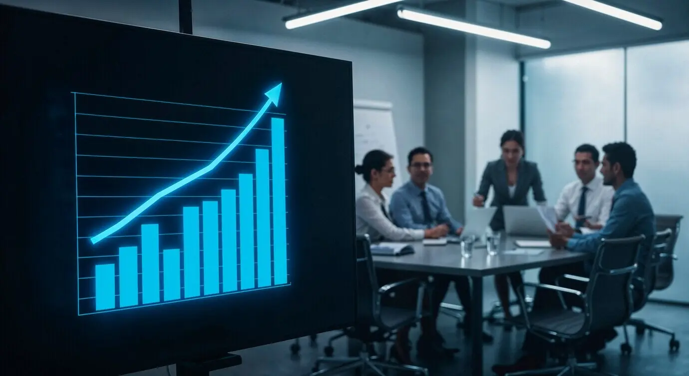 Geschäftstreffen mit einem angezeigten Wachstumsdiagramm.